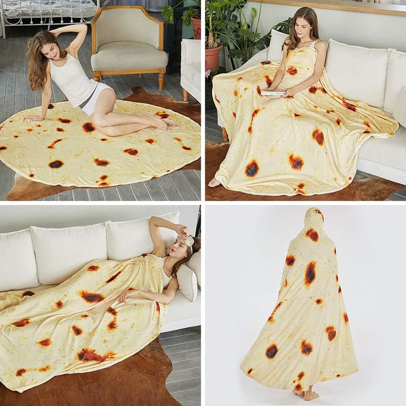 Cross-border Creative Pancake Blanket, Flannel Print Wrap Nap Blanket, Indian Flying Bread Cover, Super Soft