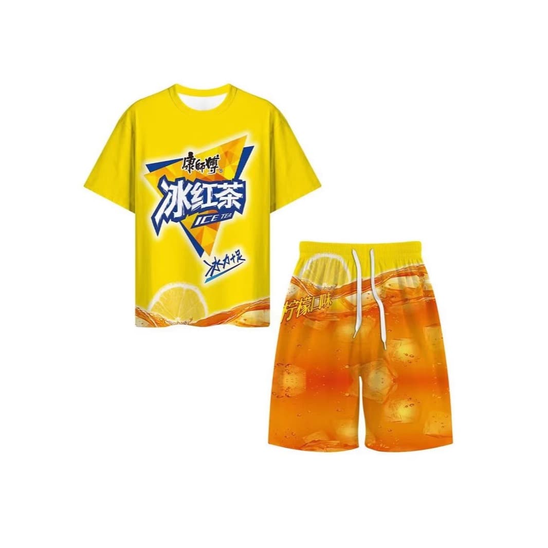 Cool Ice Sugar Pear Short Sleeve Vest Set Best Friend Matching Ice Green Tea Ice Black Tea Set for Men Origin China