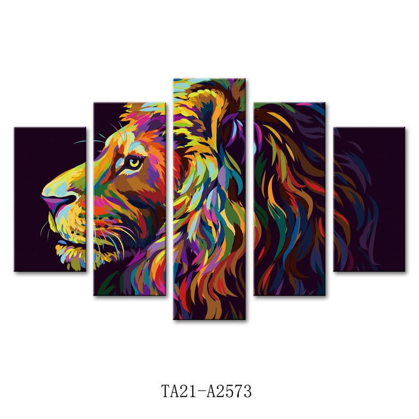 Cross-border Custom Colorful Animal Lion Five-Piece Canvas Print Oil Cloth Decorative Painting Amazon Hot Seller
