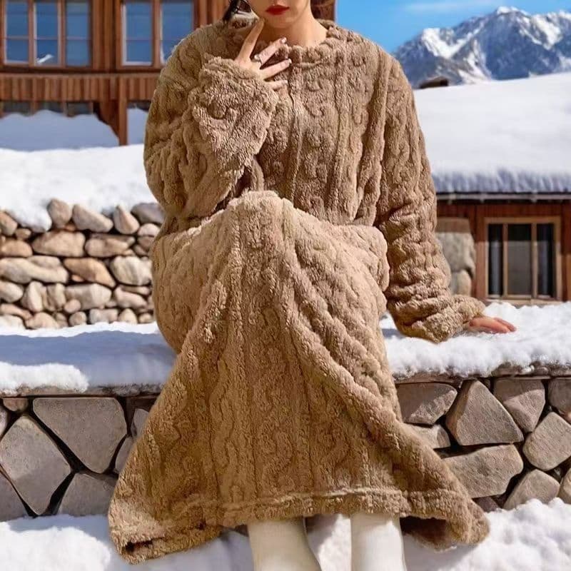 Warm Autumn Winter Full-Length Women's Bathrobe Sleep Dress Loose-Fit Long Sleeve Cute Nightgown for Tall Women, Long Bathrobe for Cold Weather
