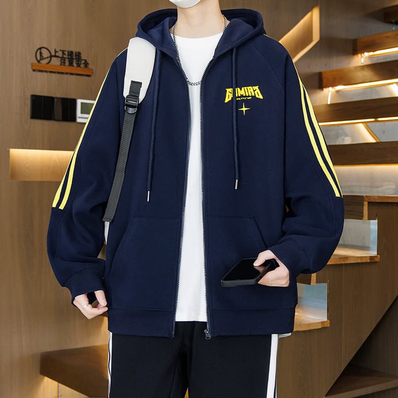 Spring/Autumn Long-Sleeve Zip-Up Hoodie for Teen Boys 13-15, Trendy Casual Jacket