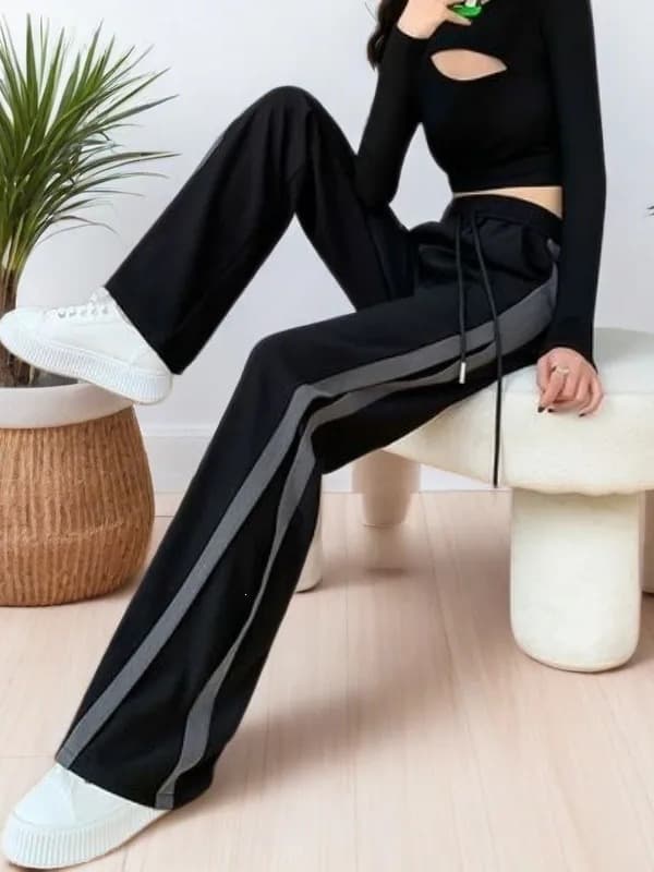 Women's New Black Wide-Leg Pants Straight Loose Casual Slimming High-Waist Spring Summer Sweatpants with Draping Fit