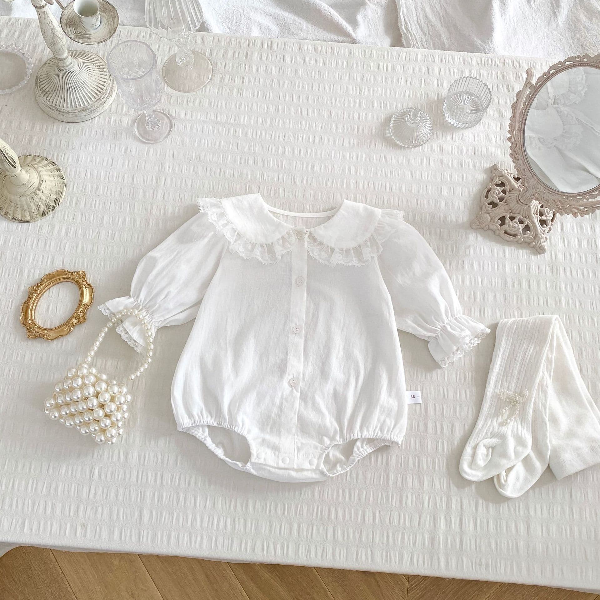 2025 New Baby Girl Lace Lapel Harness Romper Suit Infant Shirt Jumpsuit Long Sleeve Harness