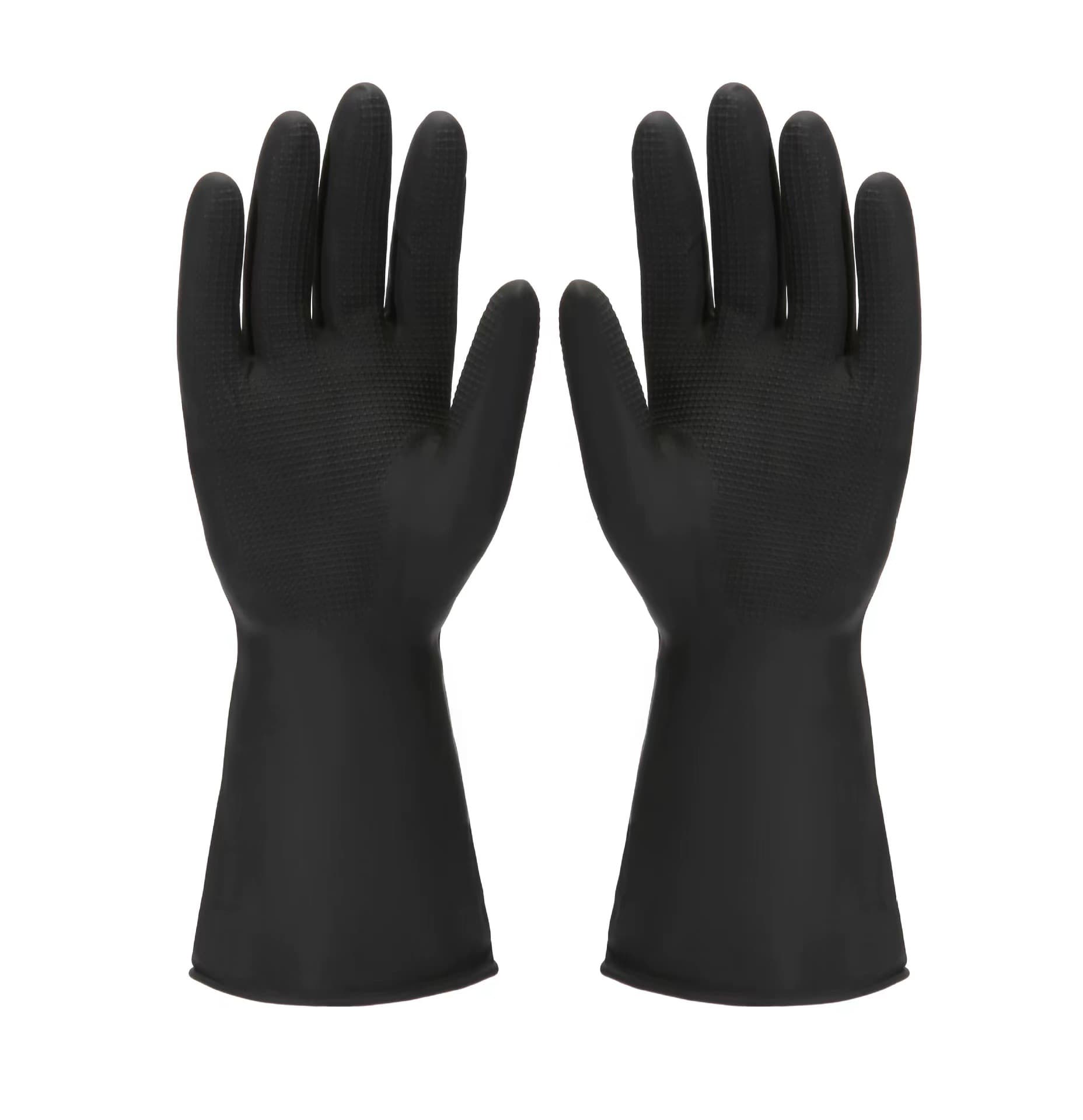Acid and Alkali Resistant Industrial Gloves, Black Rubber Anti-slip Waterproof Rubber Wear-resistant Anti-corrosion Work Labor Protection Gloves Wholesale