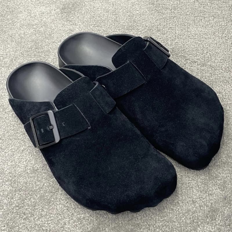 High-end cowhide version~New thick-soled five-finger versatile shoes, slip-on loafers, new belt buckle slippers for women