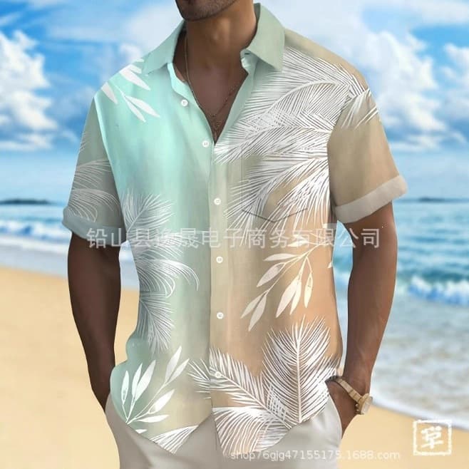 2025 European and American Men's Spring/Summer New Casual Fashion Short Sleeve Shirt, Big Size 3D Print Shirt