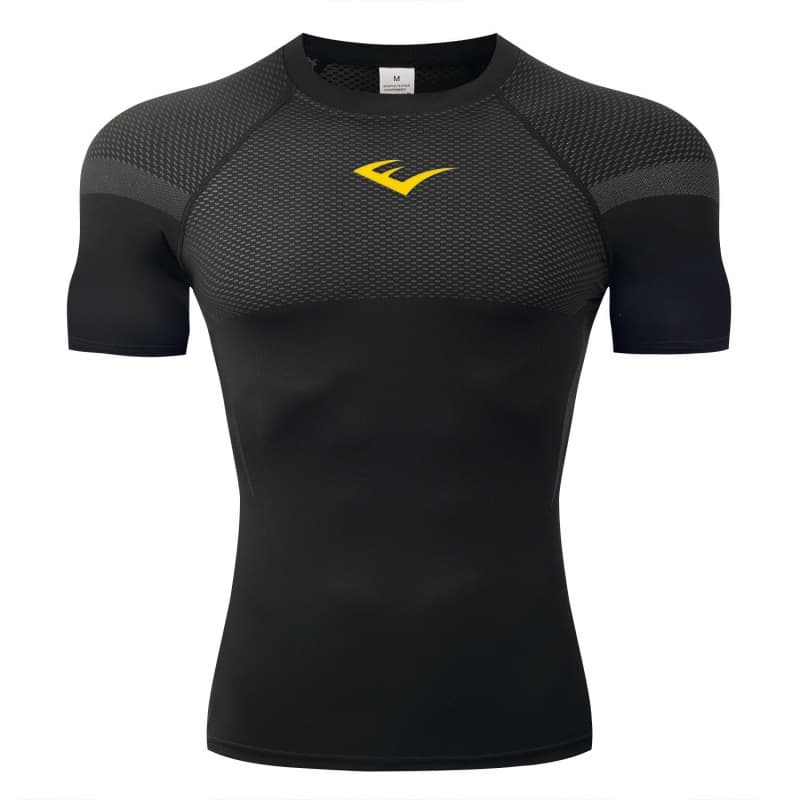 Overseas Cross-border GYM Men's Fitness European and American Compression Crew Neck Sweat-wicking Quick-dry Long-sleeve T-shirt Tight Breathable Running Top