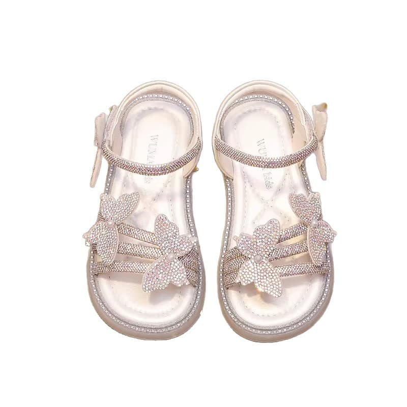 Girls' Sandals 2026 New Summer Toddler Open-Toe Non-Slip Soft Sole Crystal Butterfly Princess Shoes