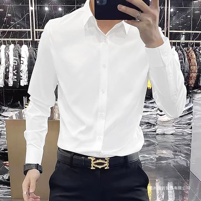 Suit white shirt men's long-sleeved wedding high-end anti-wrinkle inch shirt no-iron casual shirt business formal wear spring and autumn drape