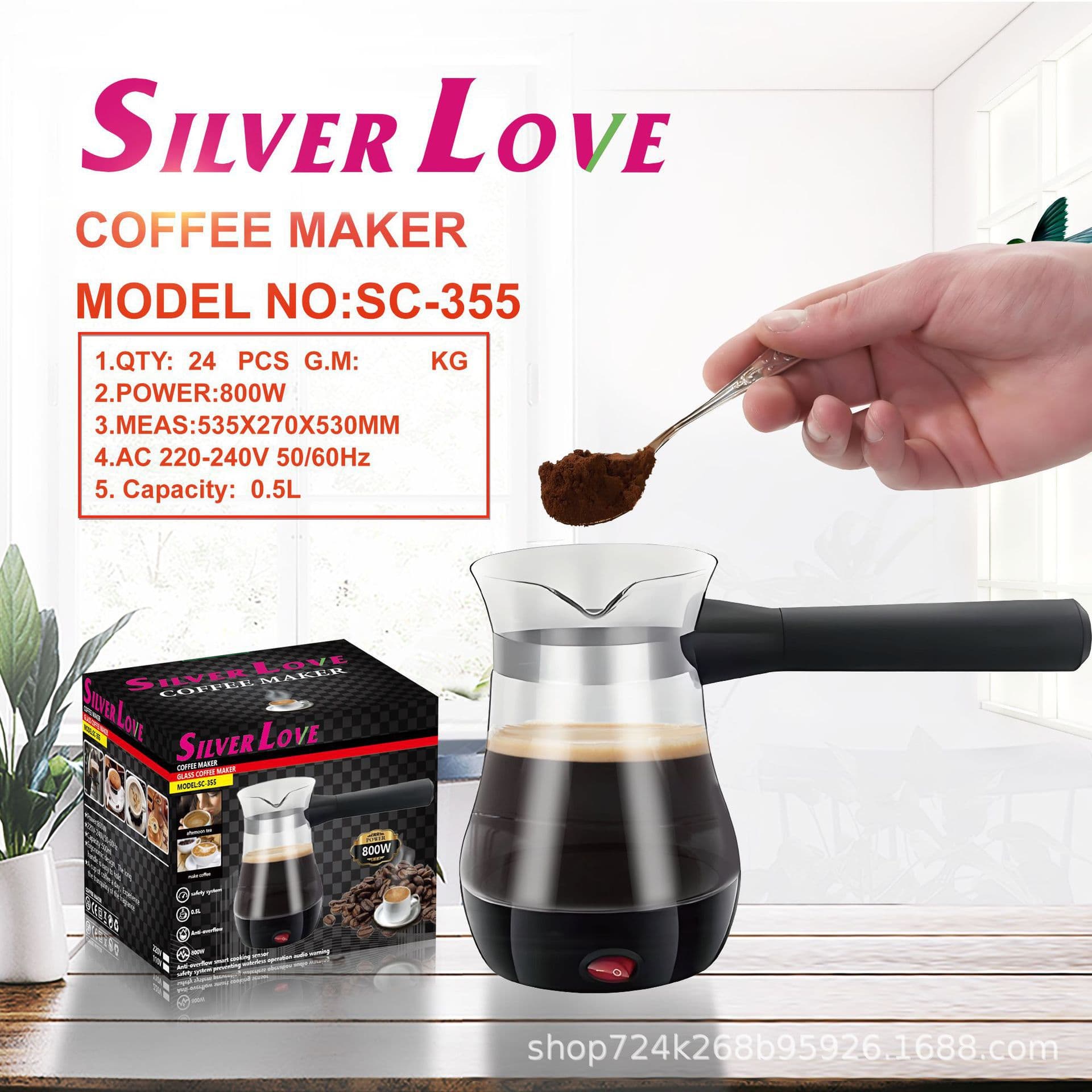 Stainless Steel Electric Coffee Maker for Export, Turkish Home Small Manual Pour-Over Coffee Machine, Electric Quick-Brew Coffee Pot