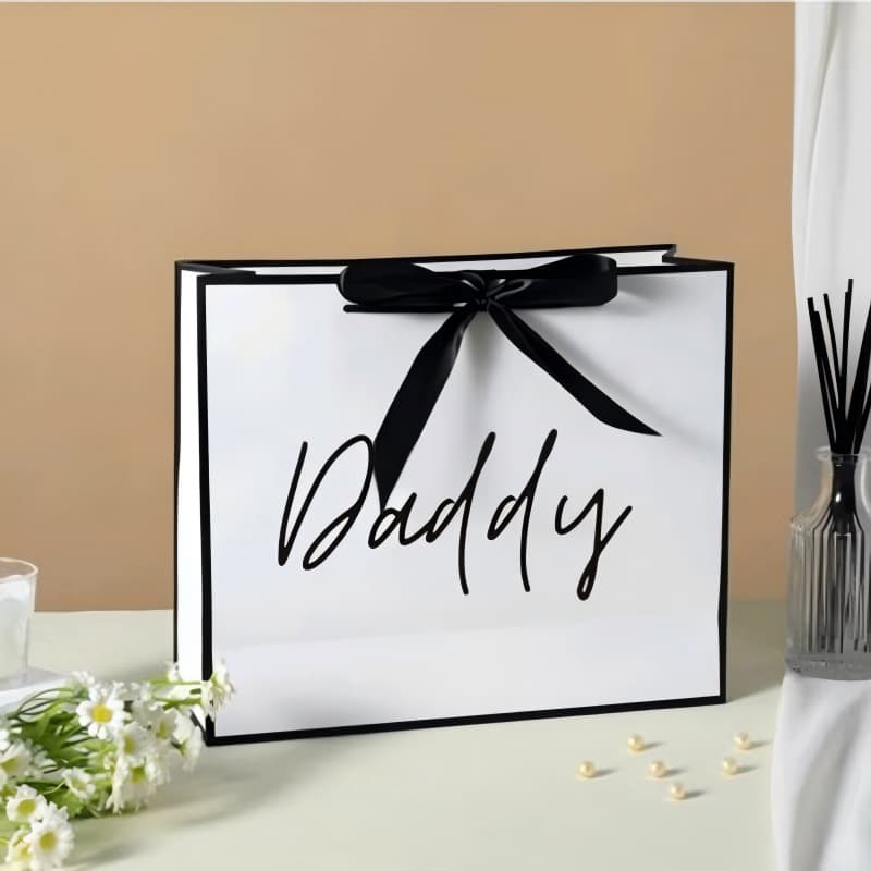 In Stock Cross-border New Gift Bag DADDY Father's Day Tote Bag Bow Paper Bag LOG White Cardboard Gift