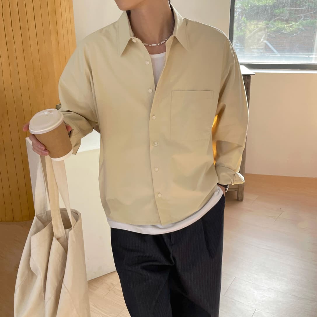 MYQ Old Money Style Short Shirt for Men, New Fall Long Sleeve, Loose Casual Shirt, Korean Youth Look