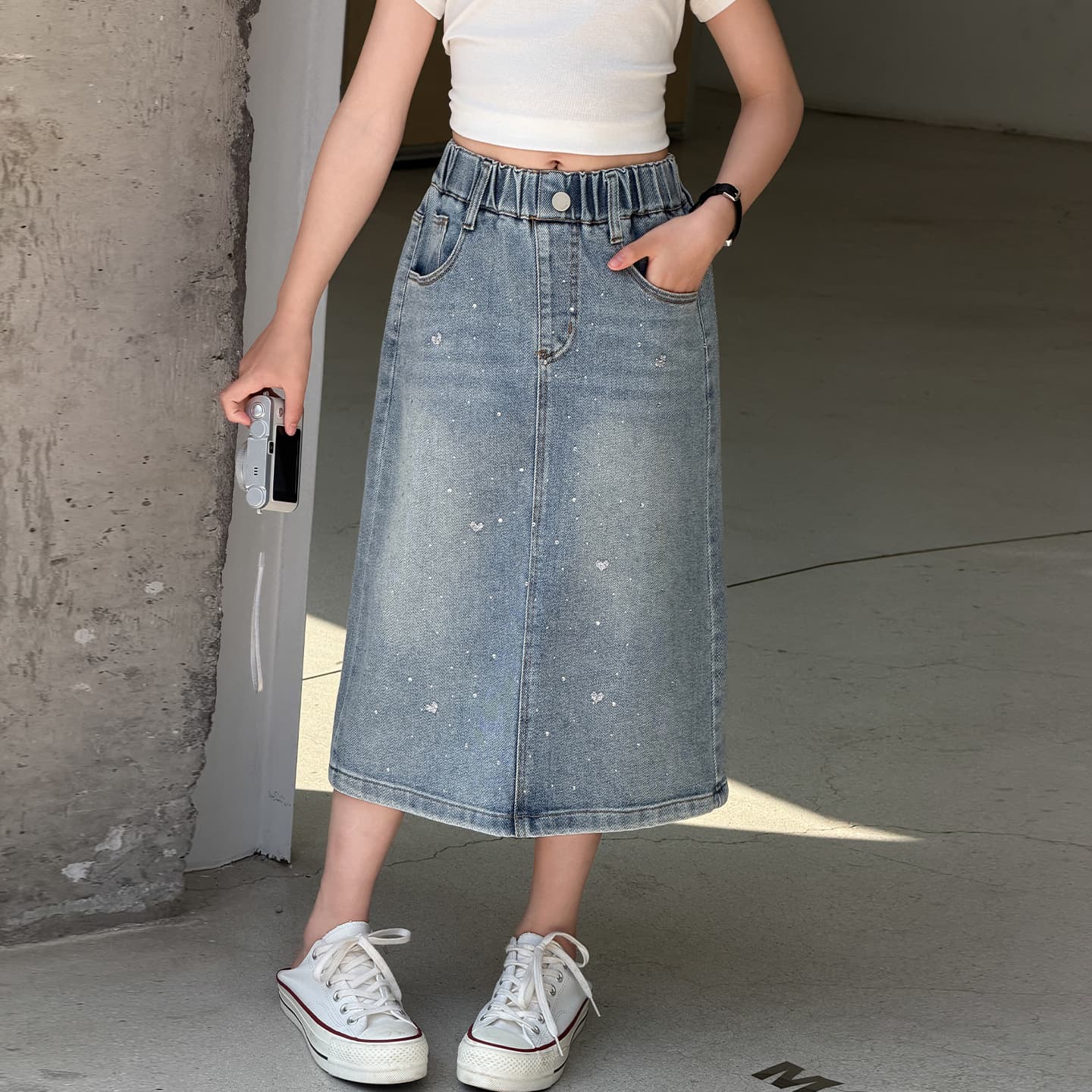Girls Skirt Summer 2026 New Fashionable Korean Style Denim Skirt Over Knee Long Skirt Spring Summer Wholesale