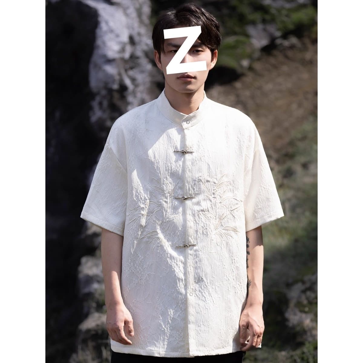 BuKe Summer Refreshing New Chinese Style Embroidered Subtle Pattern Short Sleeve Shirt for Men, Chinese Style Shirt, Trendy White