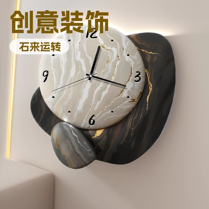 Wall Clock Living Room Simple Modern Decorative Clock Hanging Quartz Clock Internet Celebrity Wall Clock Restaurant Stone Fortune