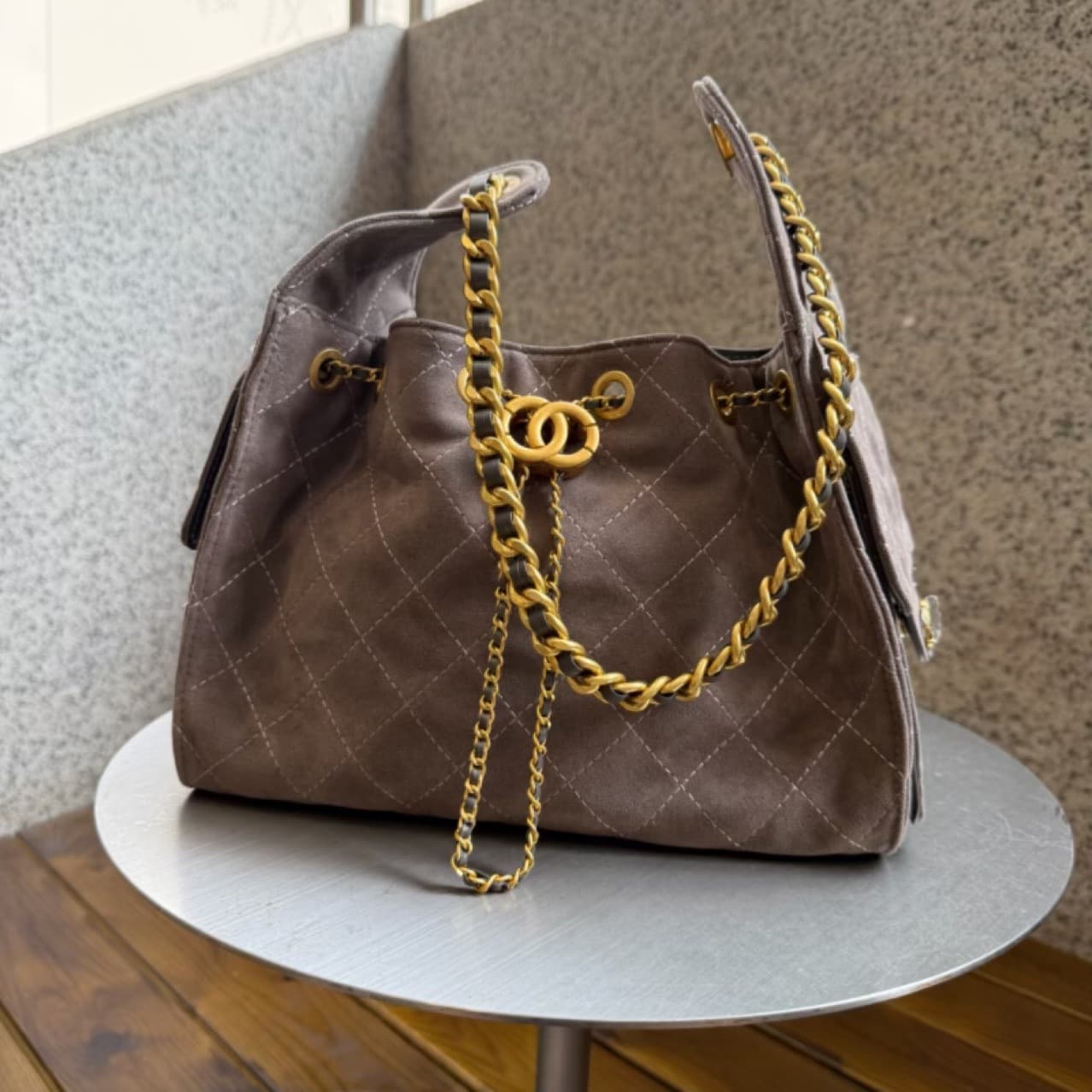 25C Hippie Hobo Women's Bag Fashion Bucket Chain Quilted Crossbody Bag Drawstring Shoulder Underarm Bag Versatile Soft Bag