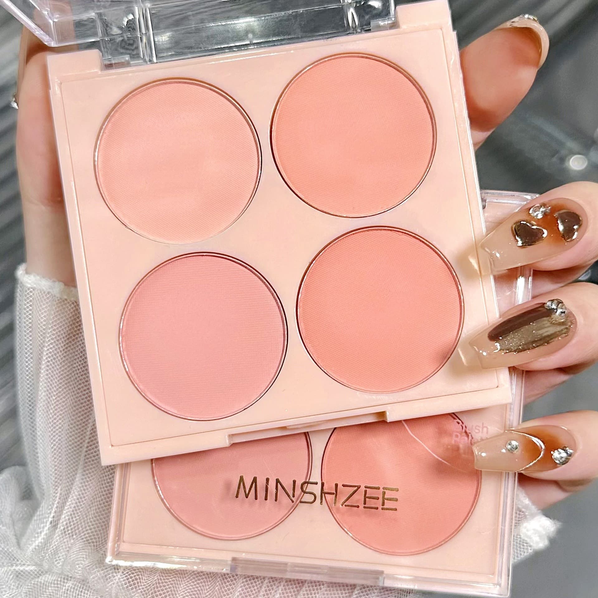 MINSHZEE Ming Xizhi four-color blush whitening natural nude makeup color repair palette matte blush purple rouge