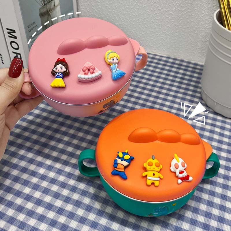 Cute Cartoon Baby Insulated Food Jar Set, Portable 316 Stainless Steel Children's Utensils for Outings