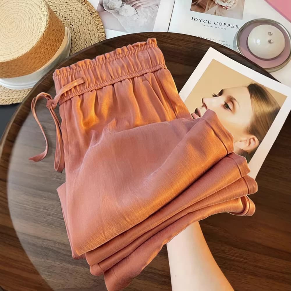 Copper Ammonia Silk Flowing Trousers Women Spring Summer Thin Straight Casual Pants 2026 New High Waist Slimming Loose Wide Leg Pants