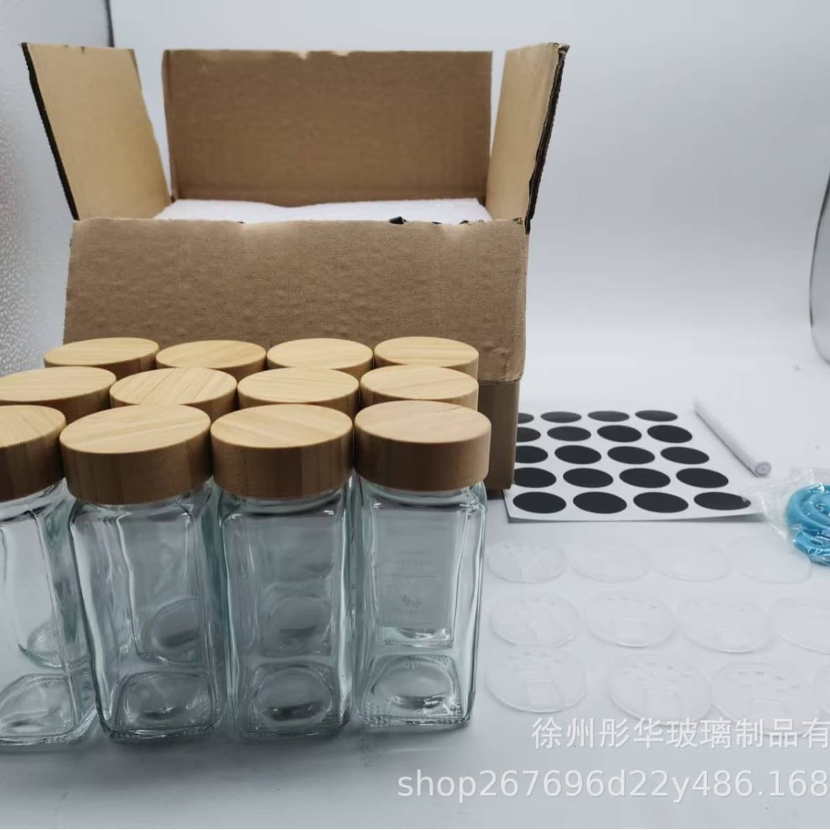 Cross-border 4OZ Square Seasoning Bottle 120ml Pearl Cotton Seasoning Bottle 12-Piece Set with Bamboo Wood Lid Seasoning Bottle and Jar