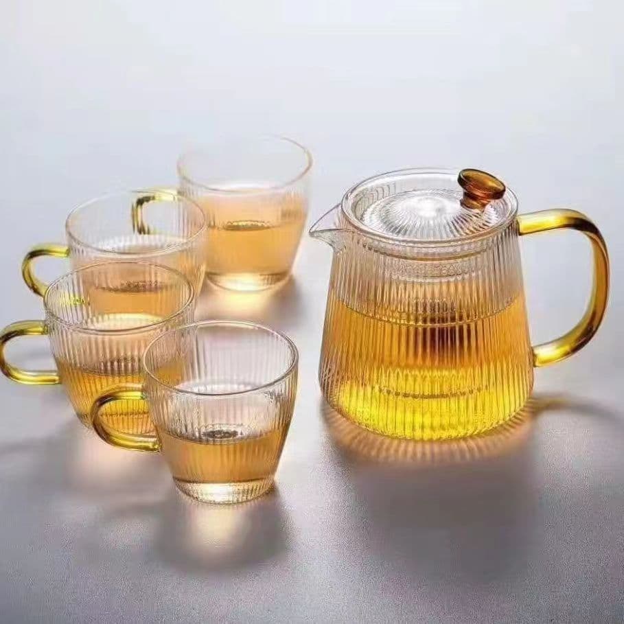 Heat-resistant glass tea brewing pot, thickened vertical stripe design with filter, tea-water separation pot, Japanese-style Gongfu tea set
