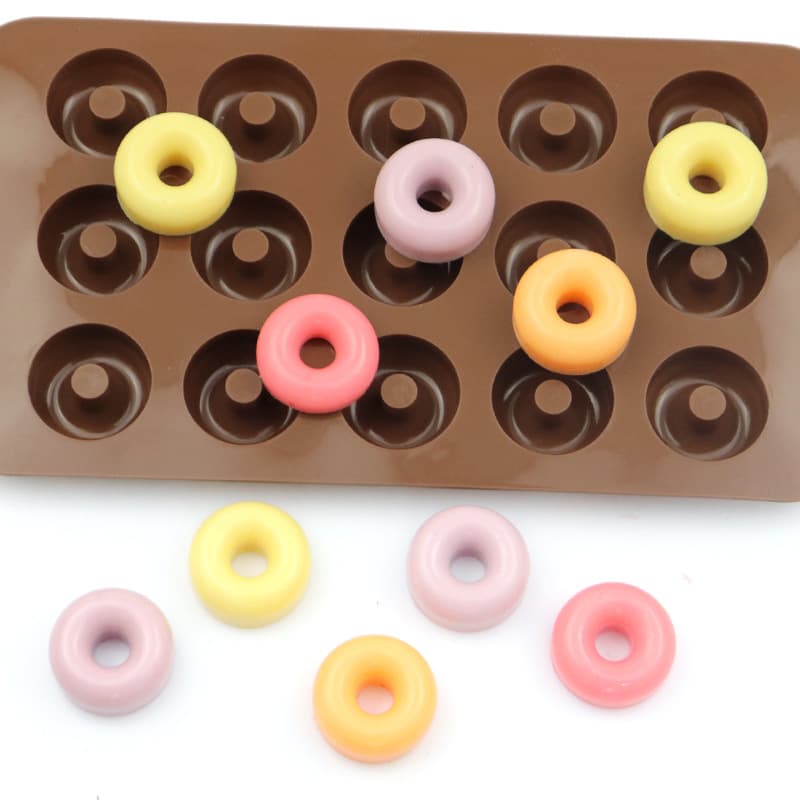 Happy 15-Cavity Round Donut Chocolate Mold, Homemade Gummy Mold, Home Baking Wax Seal Pellet Mold