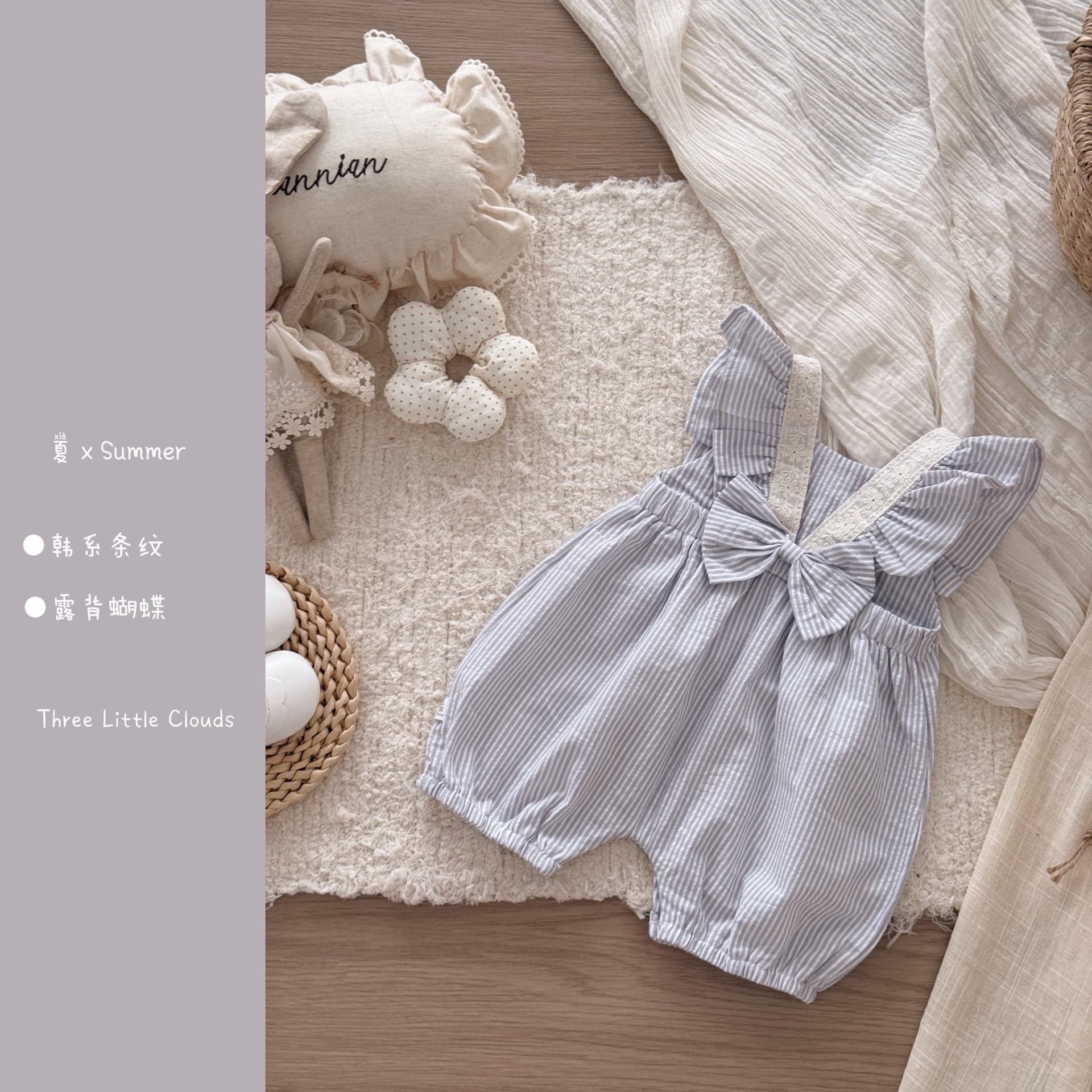 Baby girl summer infant Korean style striped short jumper high-end and durable simple short jumper backless jumpsuit