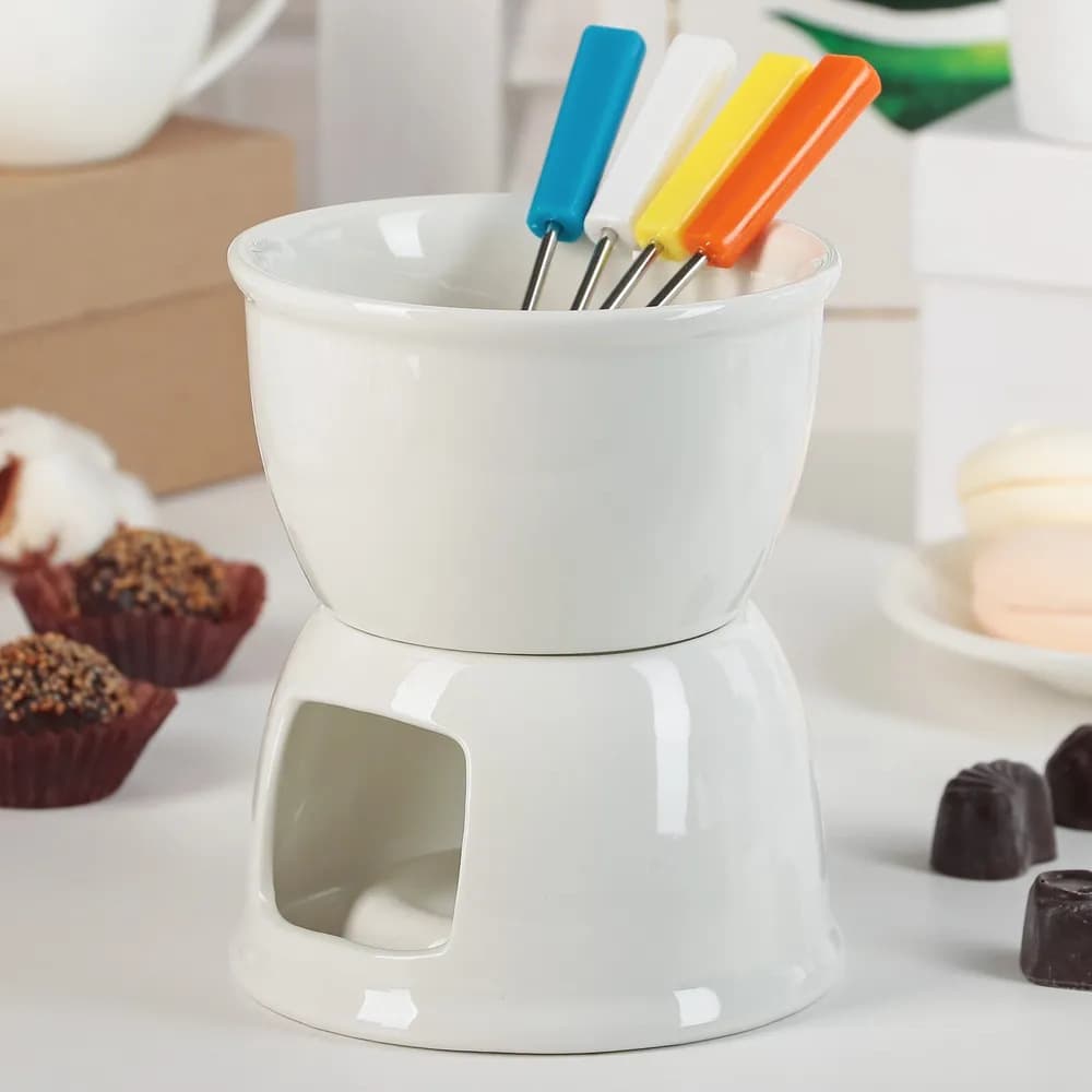 Ceramic ice cream chocolate melting stove with handle to hold candles cheese hot pot ceramic cheese heating stove baking bowl