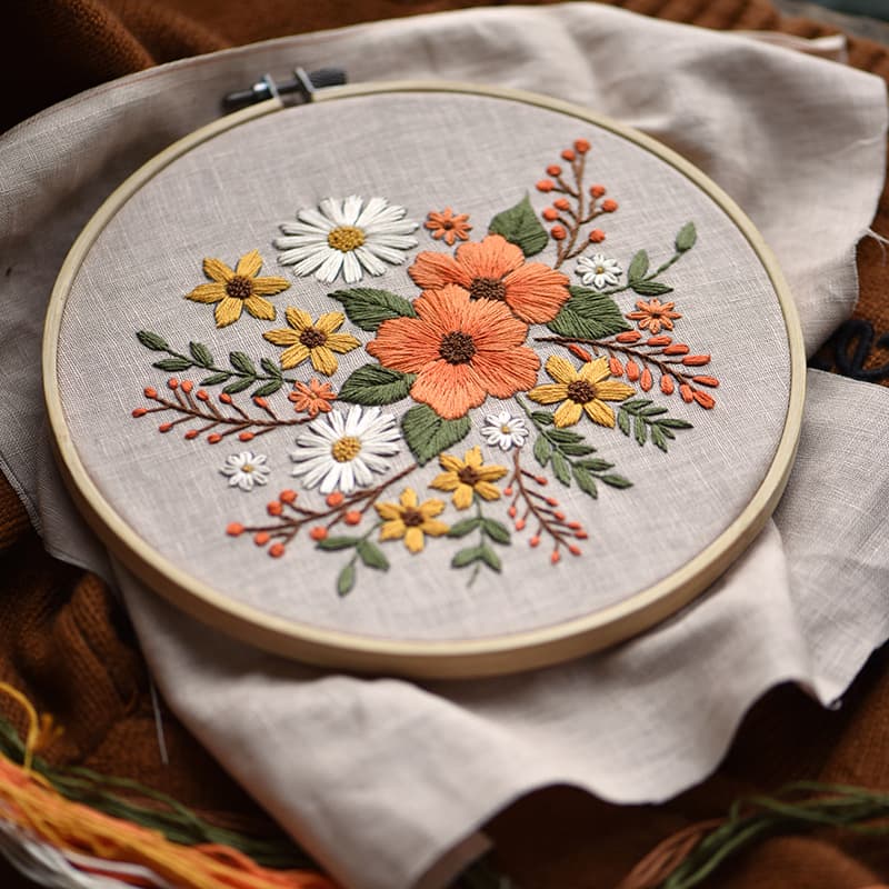 Autumn Colors Handmade DIY Fabric Beginner Self-made European Embroidery Material Kit Small Fresh Floral Embroidery Set