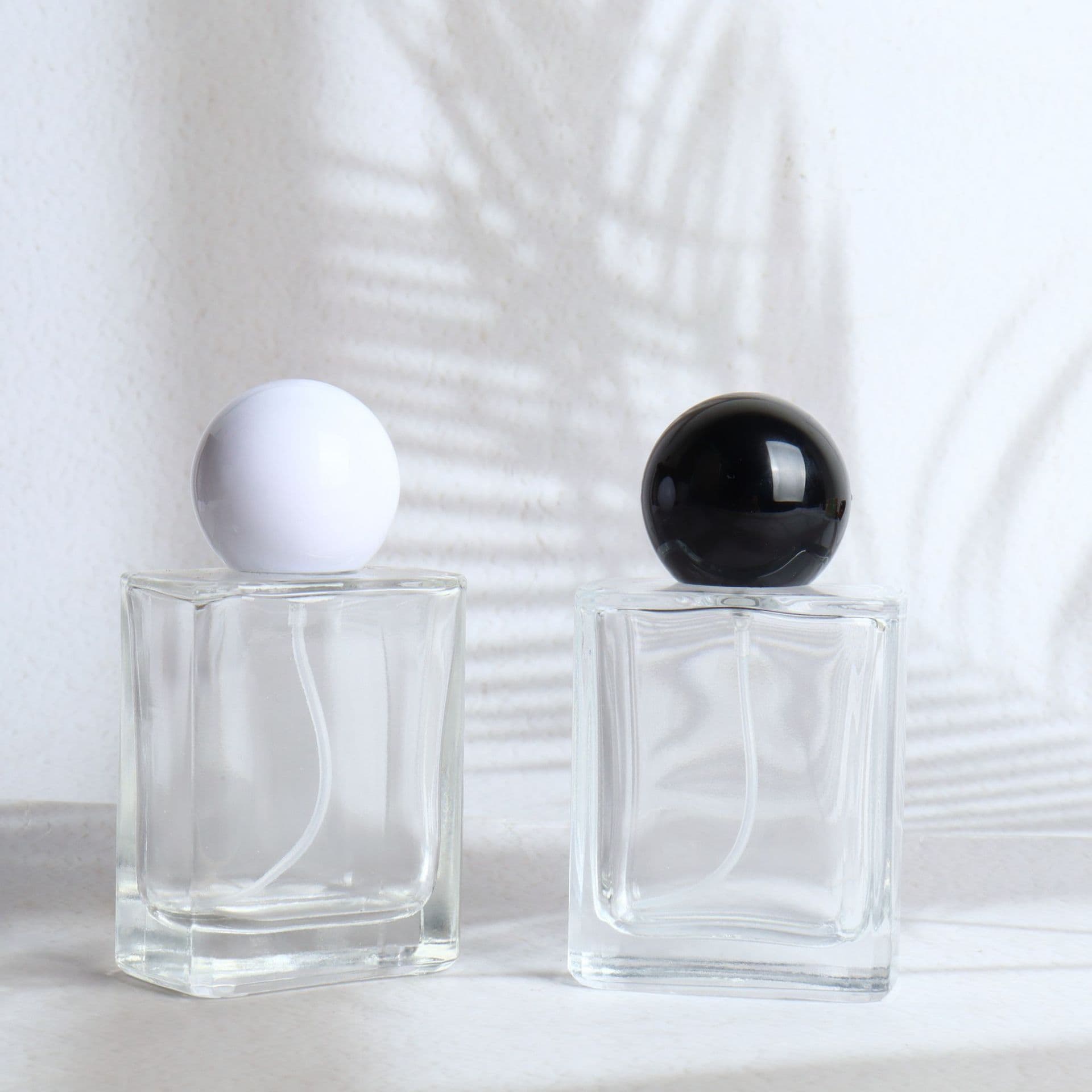 Square Edge Glass Bottle 50ml Perfume Refill Bottle with Round Ball Cap Spray Empty Bottle Large Capacity Transparent Replacement Bottle
