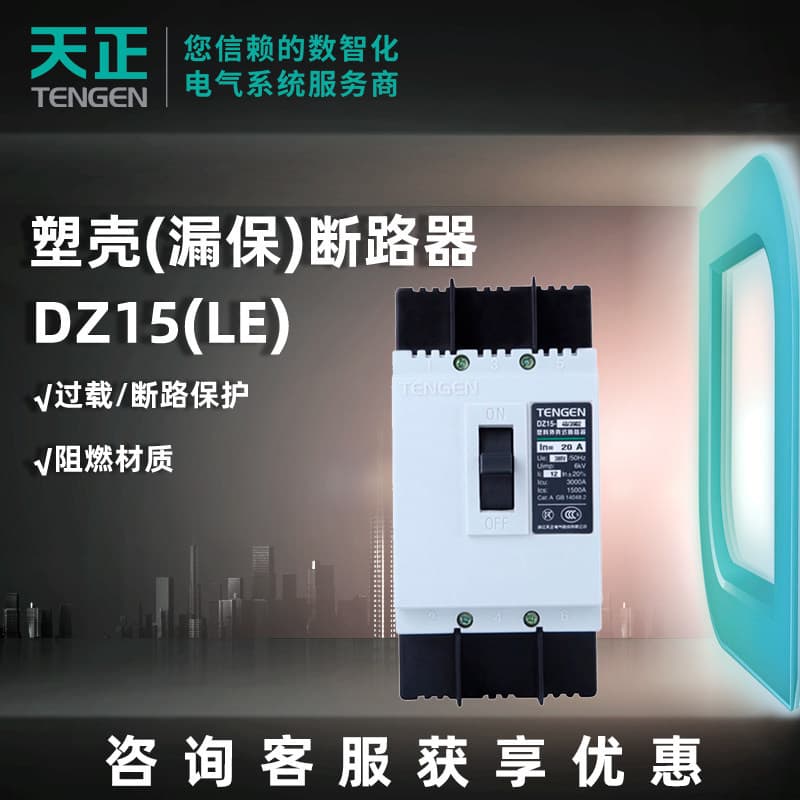 Tianzheng Electric Molded Case Circuit Breaker DZ15 Residual Current Protector Circuit Breaker DZ15LE Series