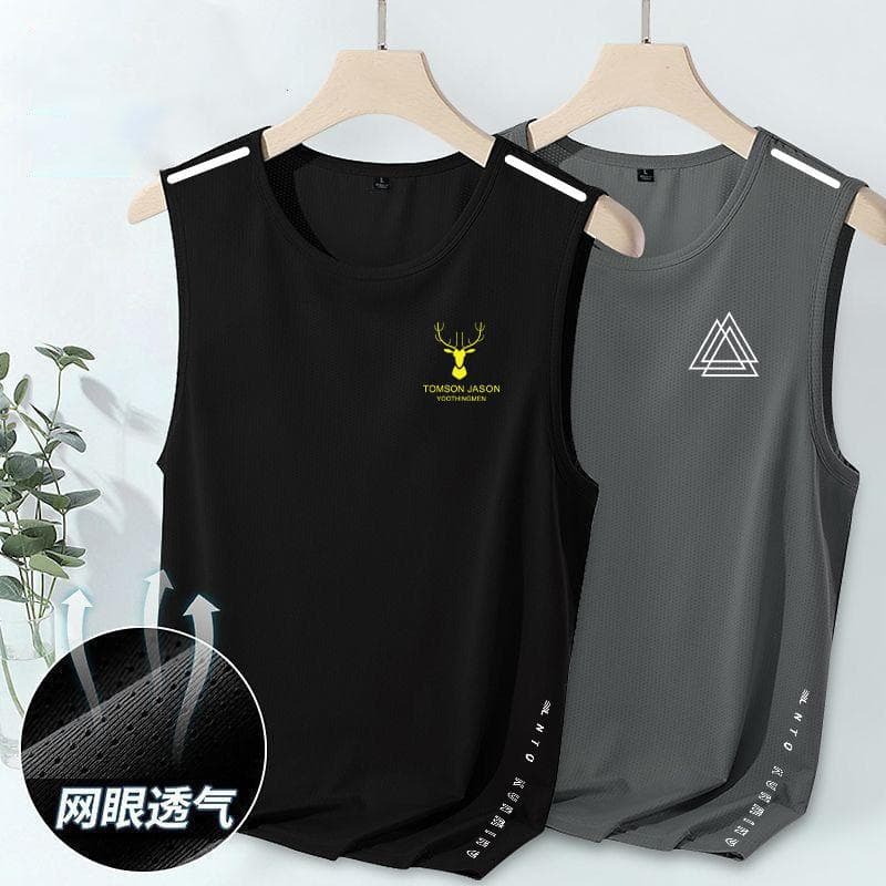 Men's ice silk vest summer sports fitness bottoming shirt wide shoulder training thin sleeveless T-shirt waistcoat quick-drying men's trend