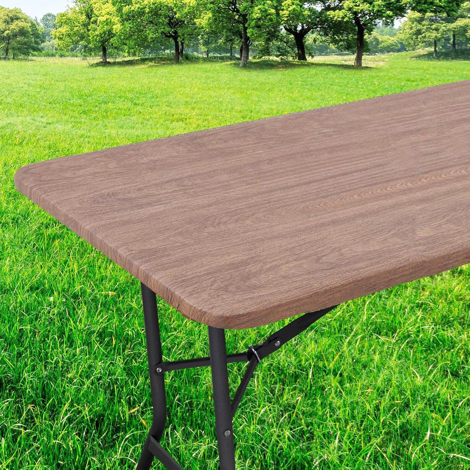 Cross-border PVC Elastic Band Tablecloth Round Elastic Tablecloth Flannel Backing Tablecloth Pine Wood Grain Waterproof and Oil-proof