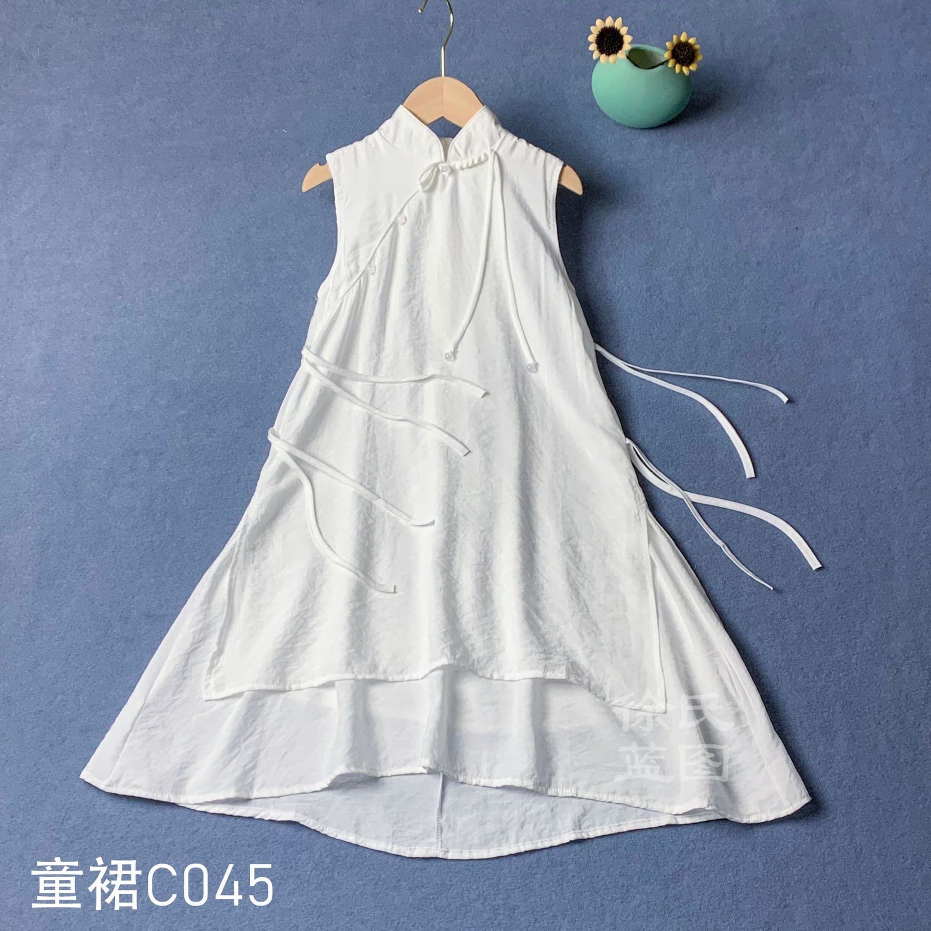 Tie-Dye Blank Summer Chinese Style Girls Dress Children's Summer Wear Classical Artistic Sleeveless Kids Clothes Little White Dress