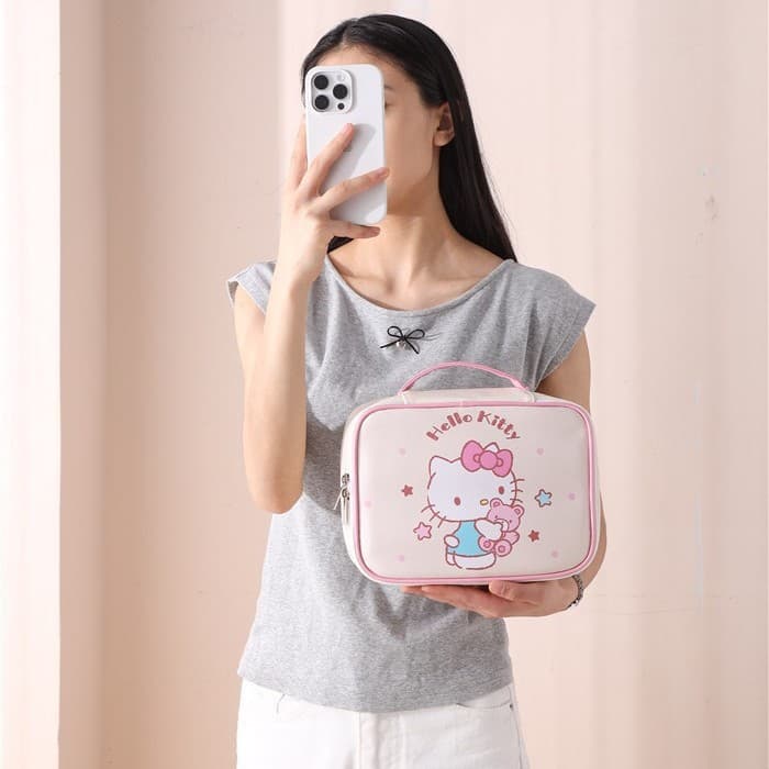 Sanrio Cute Handbag Cosmetic Pouch for Women, Portable Large Capacity Ins Style Travel Toiletry Bag, Oxford Cloth Storage Bag