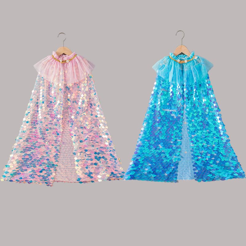 Girls Mermaid Cape Children's Sequined Shawl Elsa Princess Cloak Frozen Elsa Sequined Cape