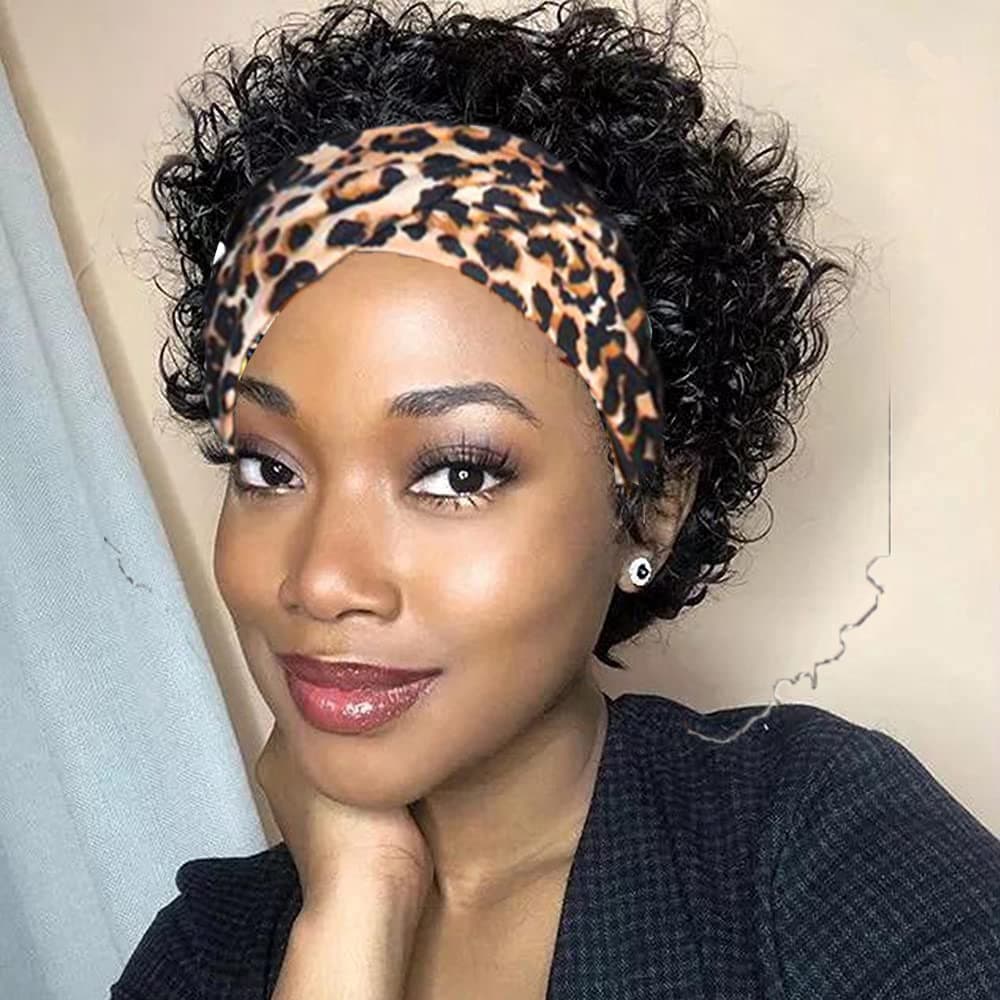 Ice Silk Short Pixie Human Hair Headband Wig Real Human Hair Bandana Fake Hair for Ladies Any Skin Color And Face Shape