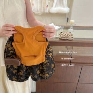Salty Lemon Seven Vacation Style! Baby Girl Summer Outfit Korean Vest Sleeveless Top with Bloomer Pants Two-Piece Set