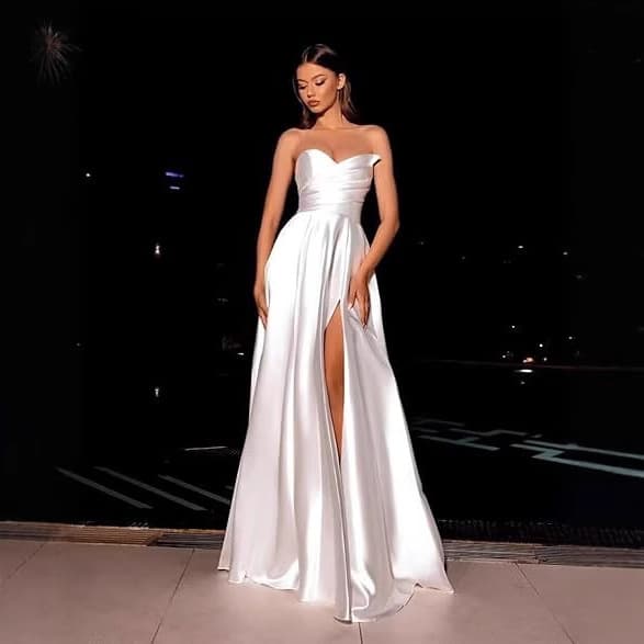 Women's Evening Dress Strapless Satin Split Long Sweetheart A-Line Bridesmaid Dress Banquet Gown Cross-Border Supply