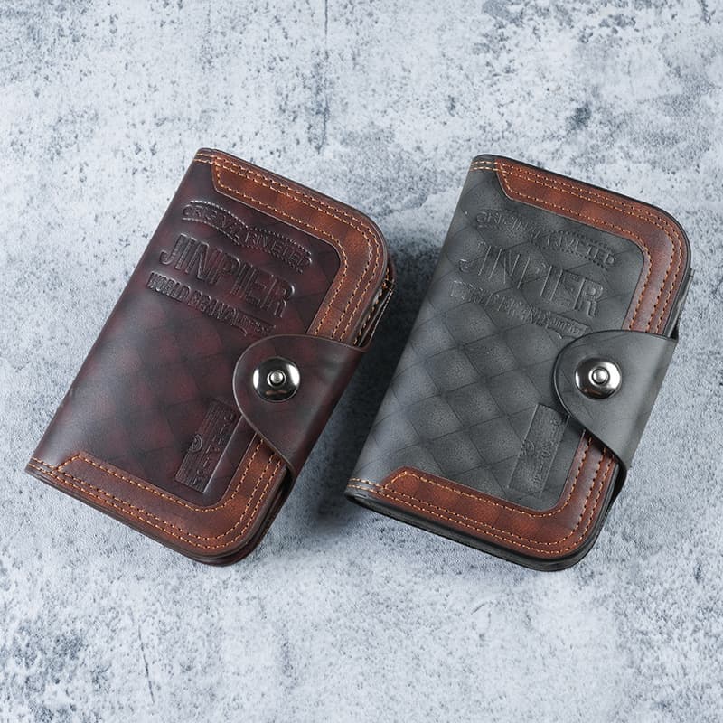 New men's wallet short retro leather multi-card slot card holder wallet large capacity zipper clutch coin purse