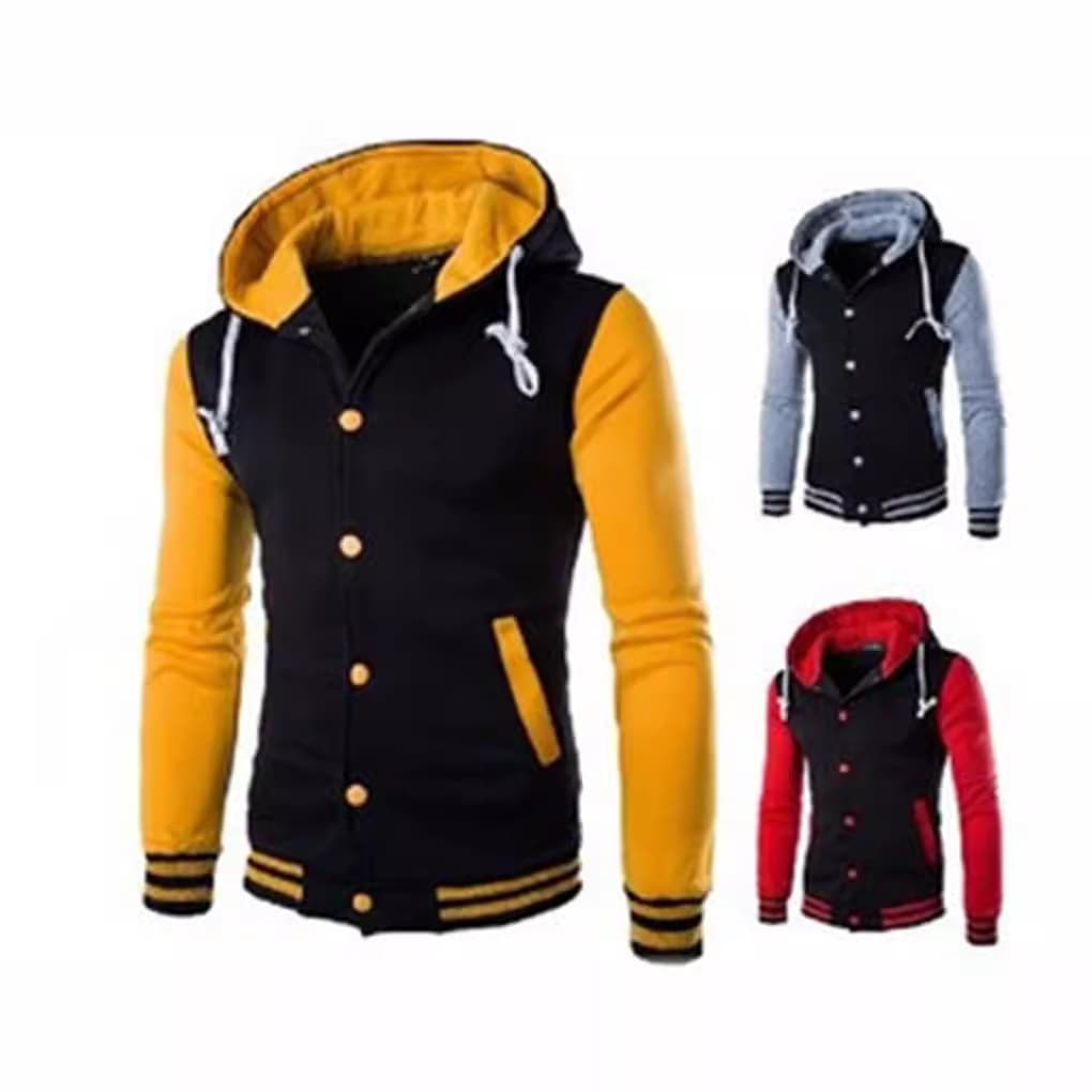 Cross-border Source European and American Hooded Baseball Jacket Men's Coat Slim Fit Cardigan Short Plush Sweatshirt W869