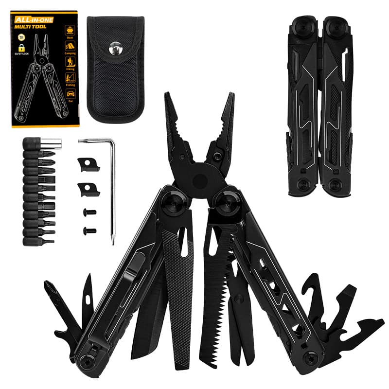 Outdoor Portable Multi-Function Knife Pliers 17-in-1 Stainless Steel Multi-Tool Pliers Camping Gear Leather Case Folding