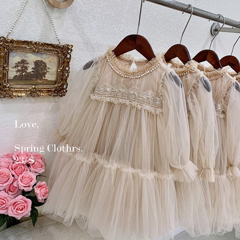 Girls' Dress Spring Autumn 2026 New Style Children Baby Fashionable Lace Patchwork Tulle Princess Dress