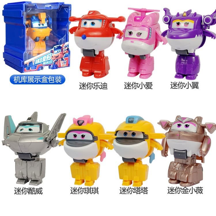 Super Wings 13 Mini Transforming Robot Jett, Big Strong, Golden Boy Toy, Mighty Wings Complete Set
