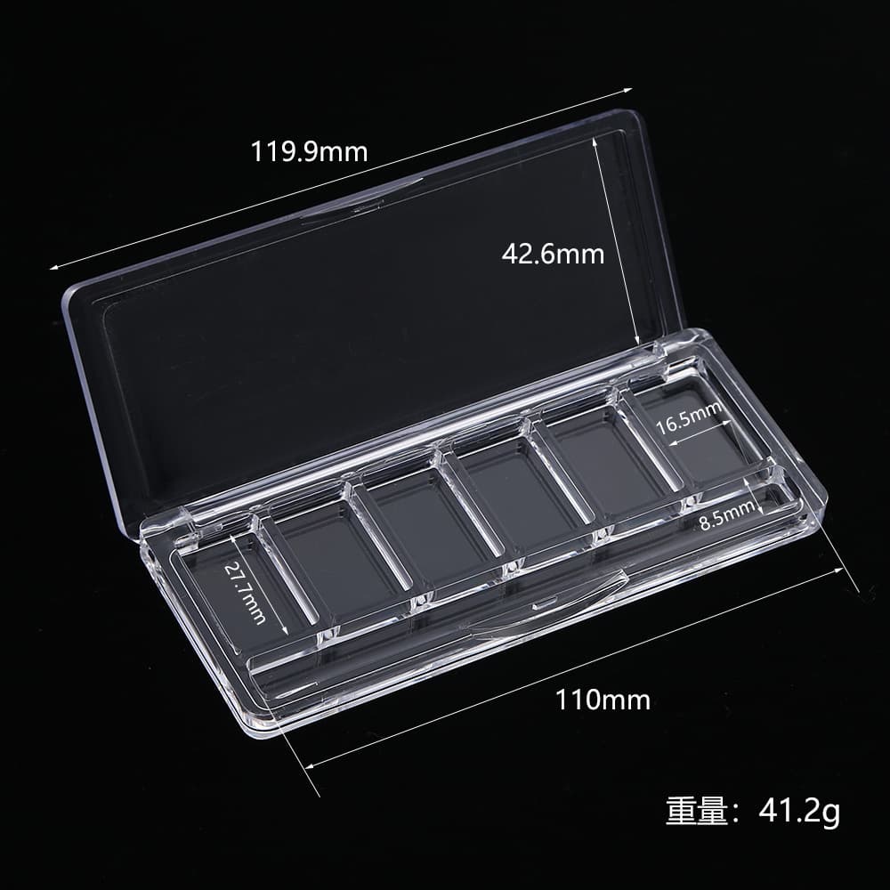 High-end rectangular eye shadow box, simple transparent seven-compartment empty eye shadow box, trendy retro blush eye shadow palette