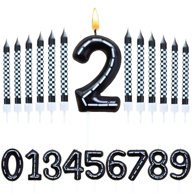 Cross-border Amazon Ins Style Printed White Striped Number Candle Printed Black and White Checkered Pattern Party Cake Decoration DIY