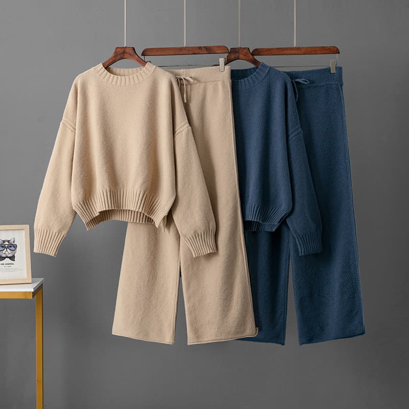 2025 Autumn/Winter New Fashion Casual Knit Set for Women, Loose Sweater and Wide-Leg Pants Two-Piece Set
