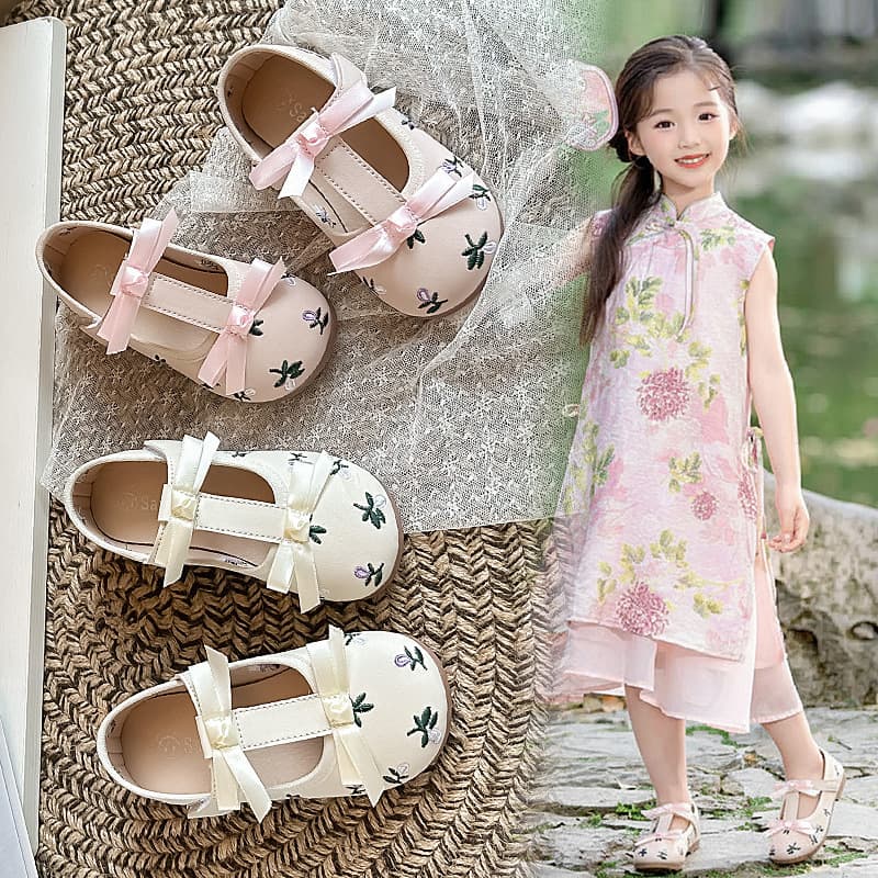 Girls Princess Shoes 2026 New Children's Peas Shoes Summer Girls Fashionable Leather Shoes Baby Shoes Floral Single Shoes