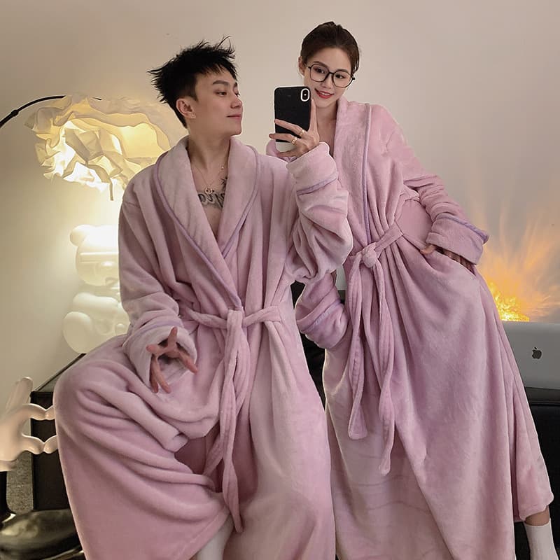 Autumn and Winter Thick Nightgown Men's and Women's Coral Fleece Bathrobe Pajamas Plus Size Extra Large 300kg Long