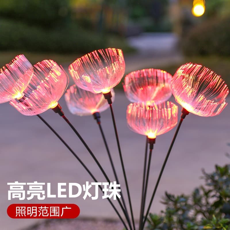 Solar outdoor fiber optic jellyfish lamp LED colorful color-changing light-emitting courtyard garden villa lawn lamp